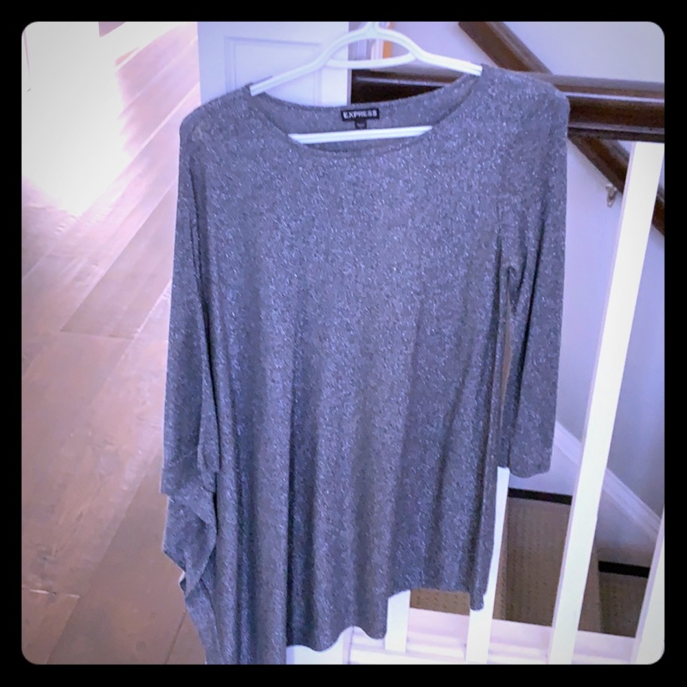Silver glitter one sleeve cape top-Express